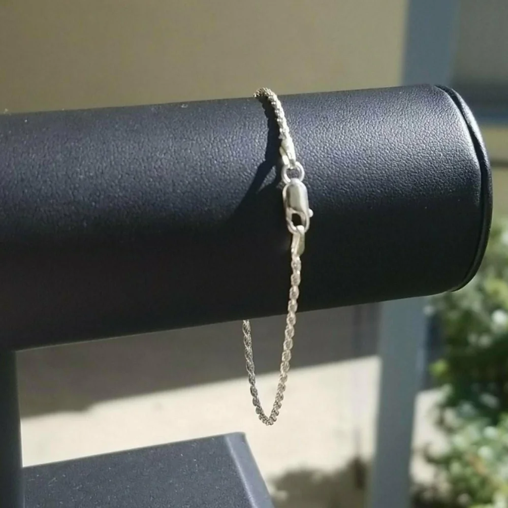 Sterling Silver 925 Diamond Cut High Polished Rope Bracelet 1.8mm 7